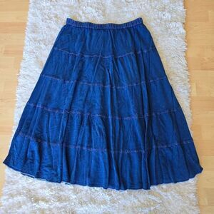 S.R Fashion Women's Boho Maxi Skirt Size Medium Navy Blue Tiered Bohemian